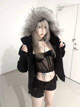 FUR HOODED SWEATSHIRT WITH TASSELS