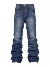 DISTRESSED PLEATED STRAIGHT-LEG JEANS
