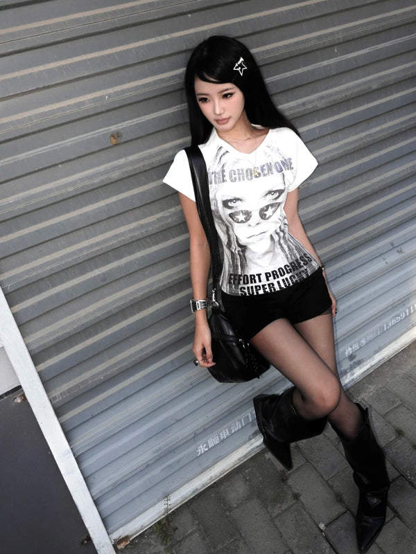PUNK RHINESTONE SHOULDER T-SHIRT