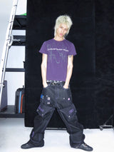 PURPLE PRINTED SHOULDER T-SHIRT