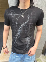 SPLICED DOUBLE NECKLINE T-SHIRT