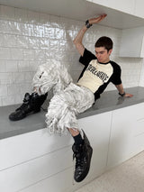 DESTROYED WHITE WIDE-LEG SHORTS
