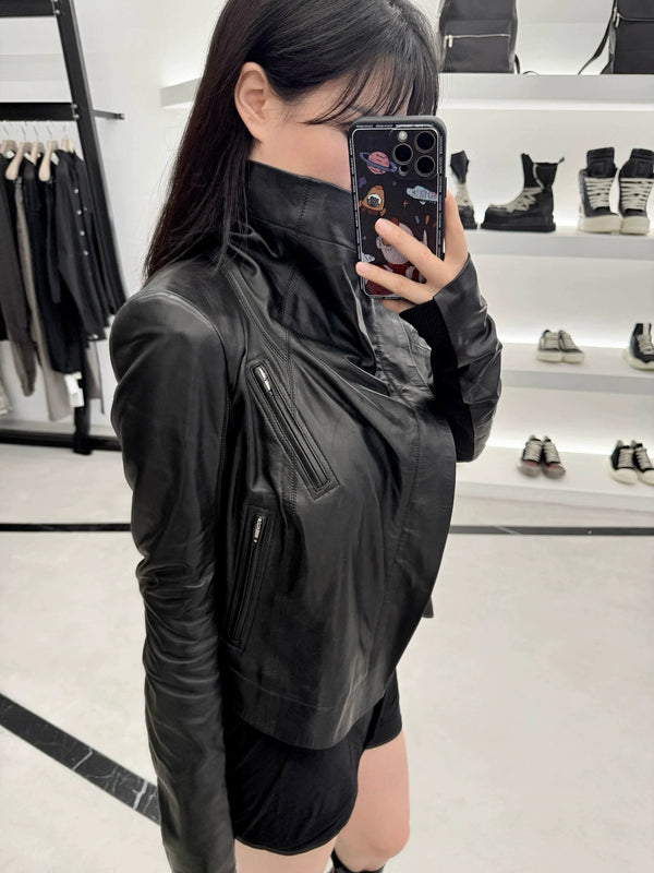DECONSTRUCTED HIGH COLLAR BIKER JACKET