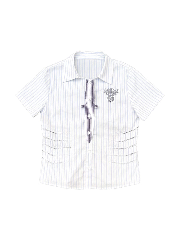 LACE-TRIMMED PATCHWORK BLOUSE