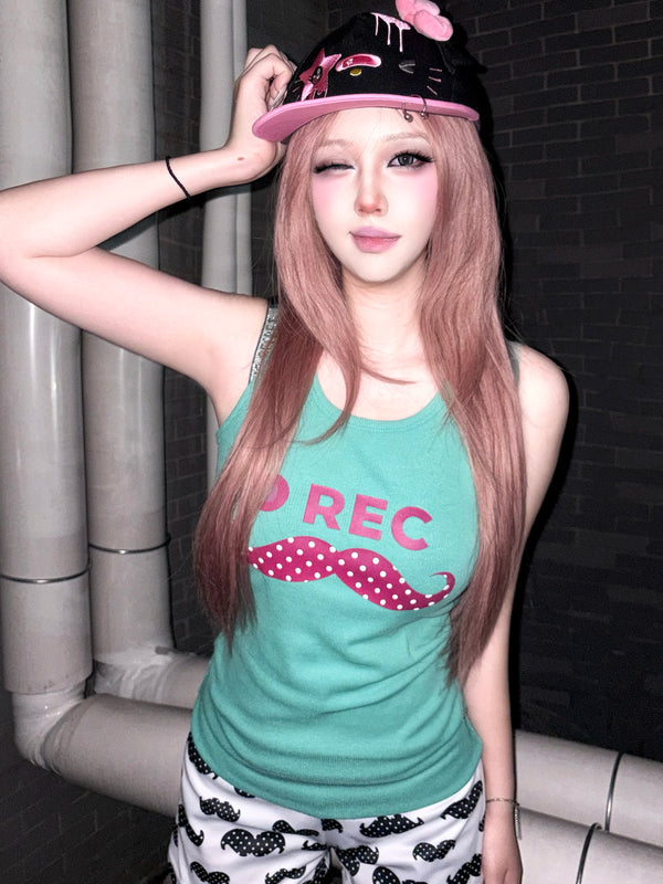 POLKA DOT MUSTACHE TANK TOP