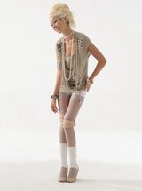 TASSEL DRAPE KNIT T-SHIRT