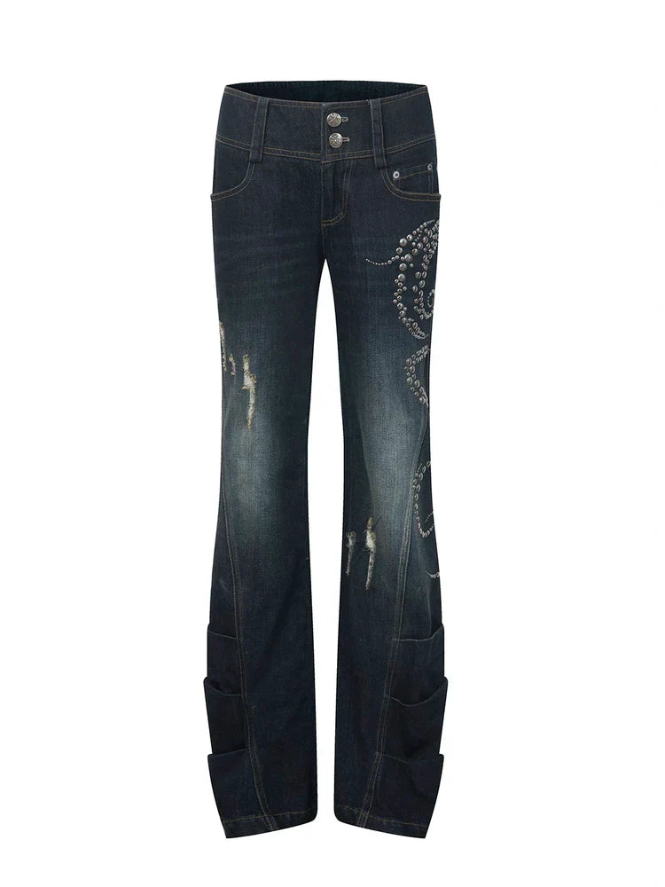 VINTAGE FRAYED STRAIGHT JEANS