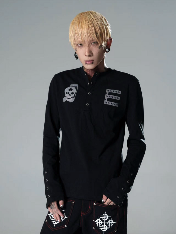 DARK-SKULL HENLEY LONG SLEEVE TEE