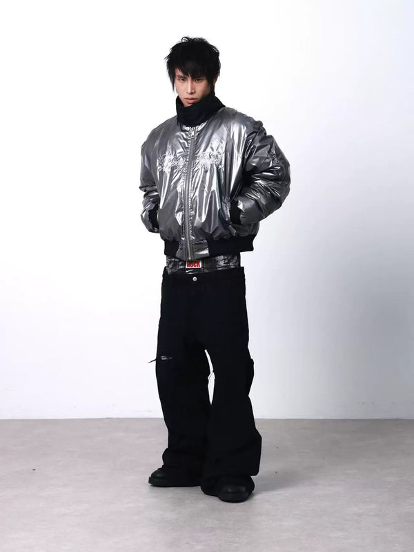 METALLIC PLEATED BOMBER JACKET