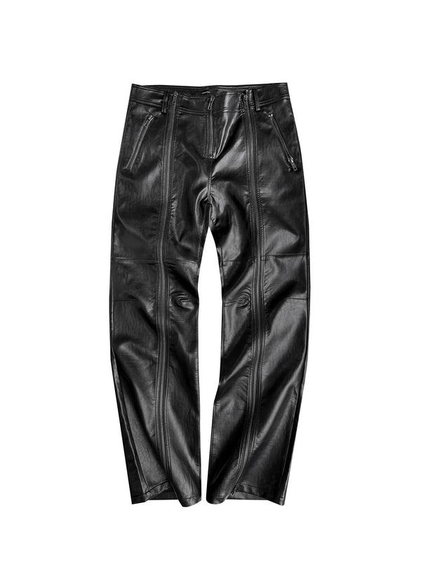DOUBLE ZIPPER MICRO LEATHER PANTS