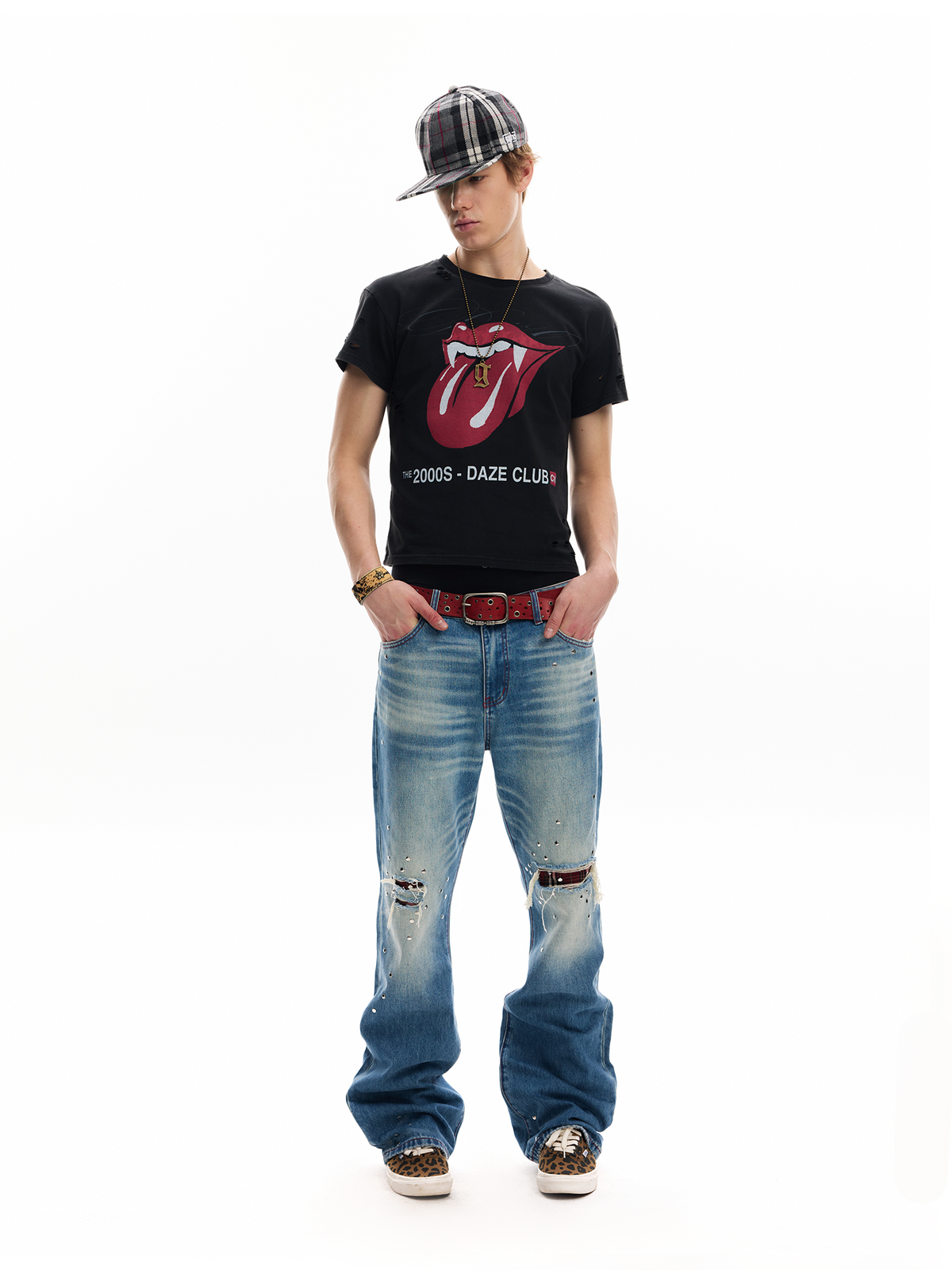WASHED BLUE CHECKERED JEANS