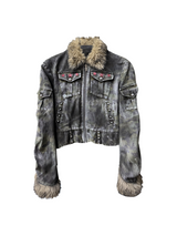 DISTRESSED RIVET FUR COLLAR JACKET