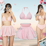CUTE PINK CHECKERED BIKINI SET