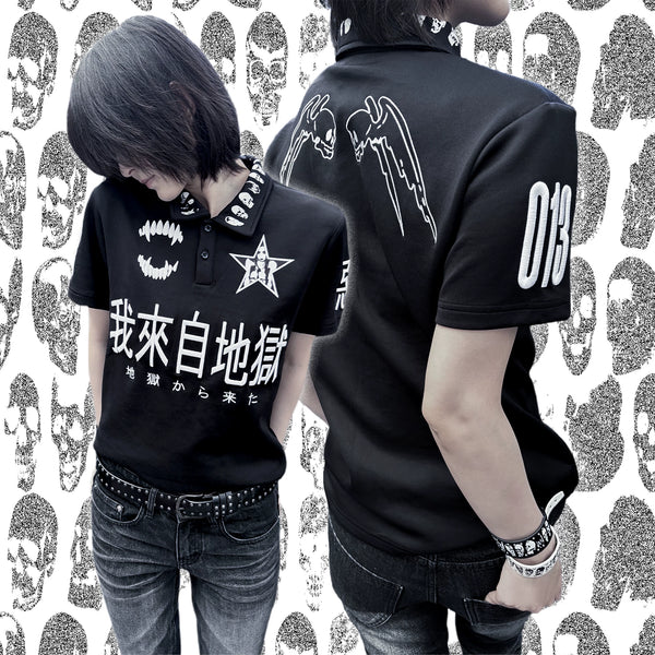 HELL SKULL EMBROIDERED POLO SHIRT