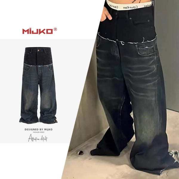 CUT-UP DOUBLE-LAYER BAGGY JEANS