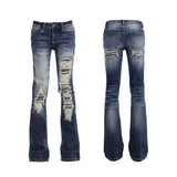 BLUE DESTROYED FLARE PANTS