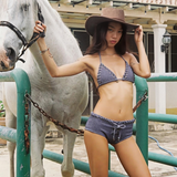 DENIM-BLUE WOVEN BIKINI SET