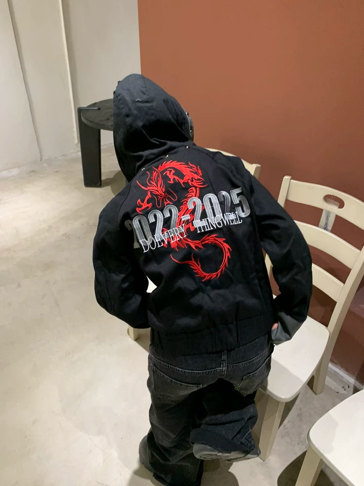 ZIPPERED HOODED JACKET WITH RIVETS
