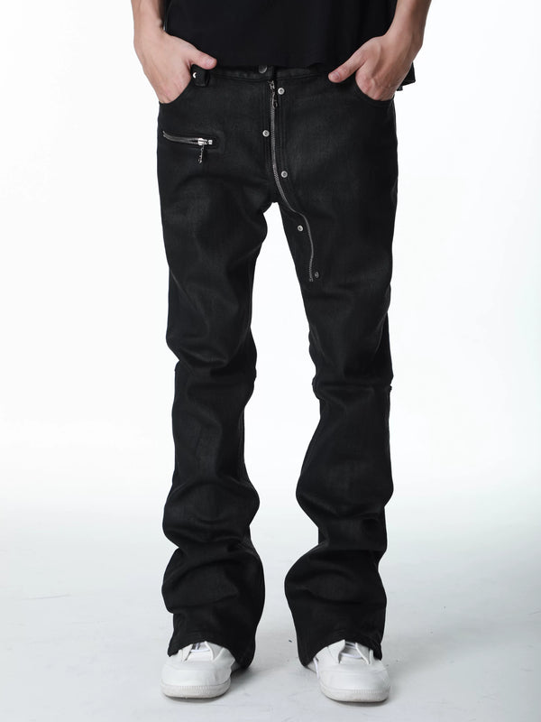 DECONSTRUCTED DENIM MULTI-ZIPPER PANTS