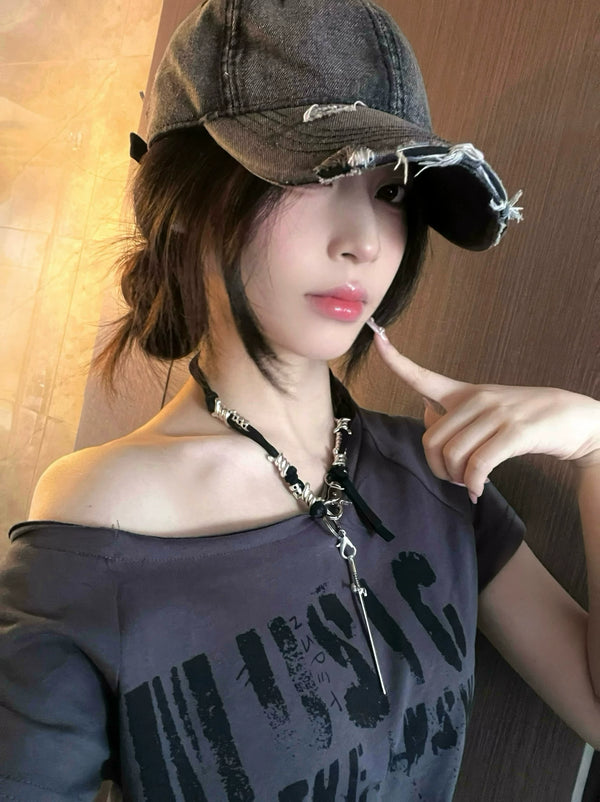 SILVER COWHIDE ROPE NECKLACE