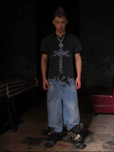 SPIDERWEB STRIPED BAGGY PANTS