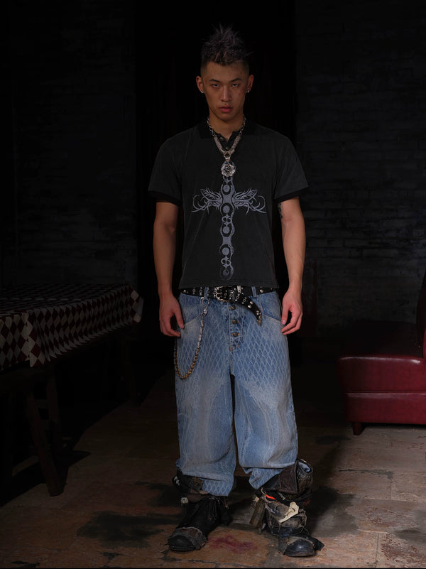 SPIDERWEB STRIPED BAGGY PANTS