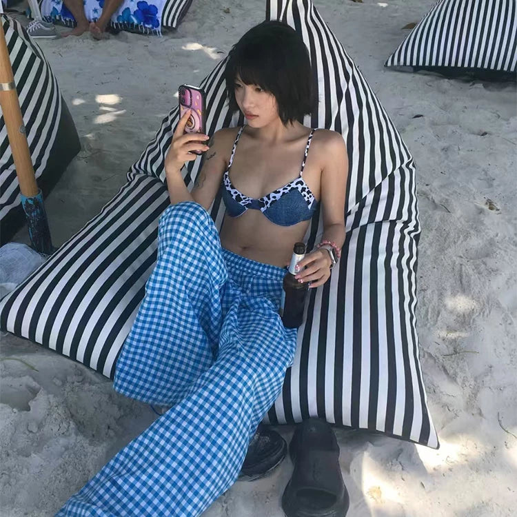 LEOPARD-PRINT TIE-SIDE DENIM BIKINI