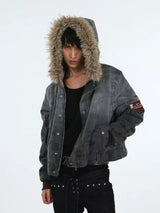HOODED BOMBER JACKET WITH BADGE