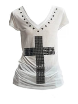 RHINESTONE V-NECK SLIM T-SHIRT