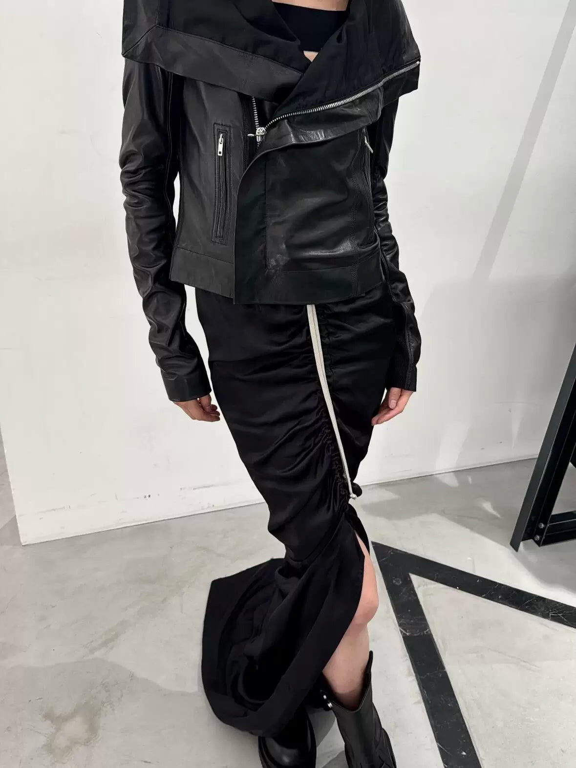 DECONSTRUCTED HIGH COLLAR BIKER JACKET