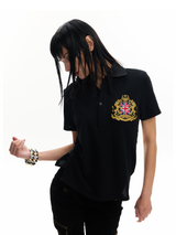 BEIGE FLAG EMBROIDERED POLO T-SHIRT