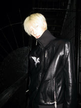 EMBROIDERED LEATHER ZIPPER JACKET