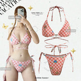 CHECKERED TIE-STRAP BIKINI SET