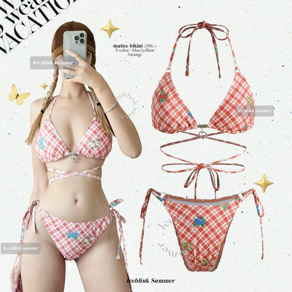 CHECKERED TIE-STRAP BIKINI SET