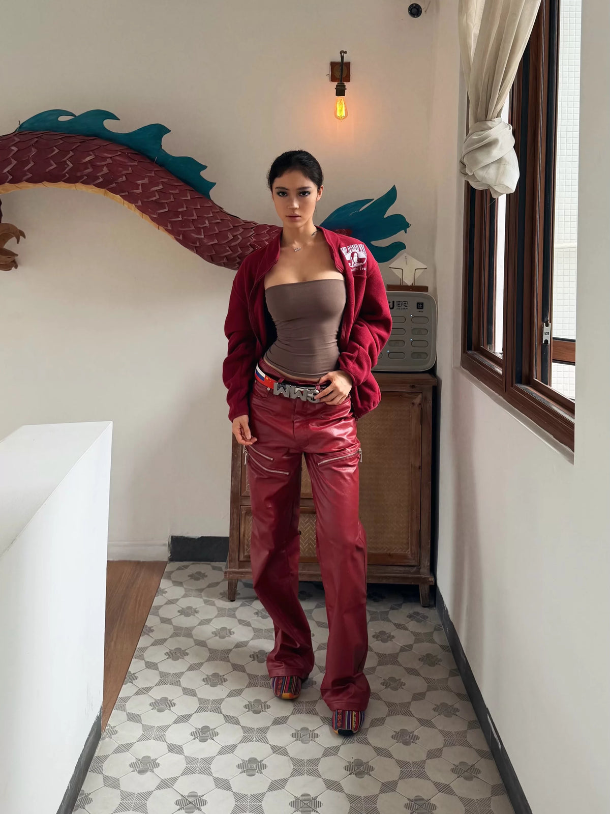 LIQUID METAL PINK COATED PANTS