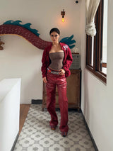 LIQUID METAL PINK COATED PANTS
