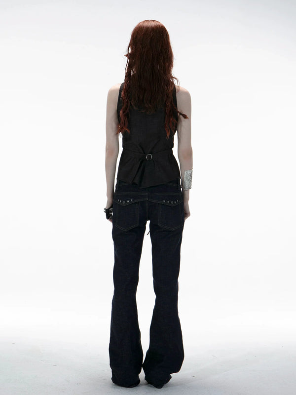DOUBLE WAIST COLOR BLOCK JEANS