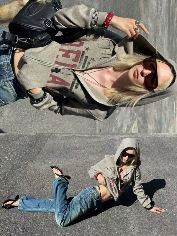 FLORAL GRAY HOODIE SWEATSHIRT