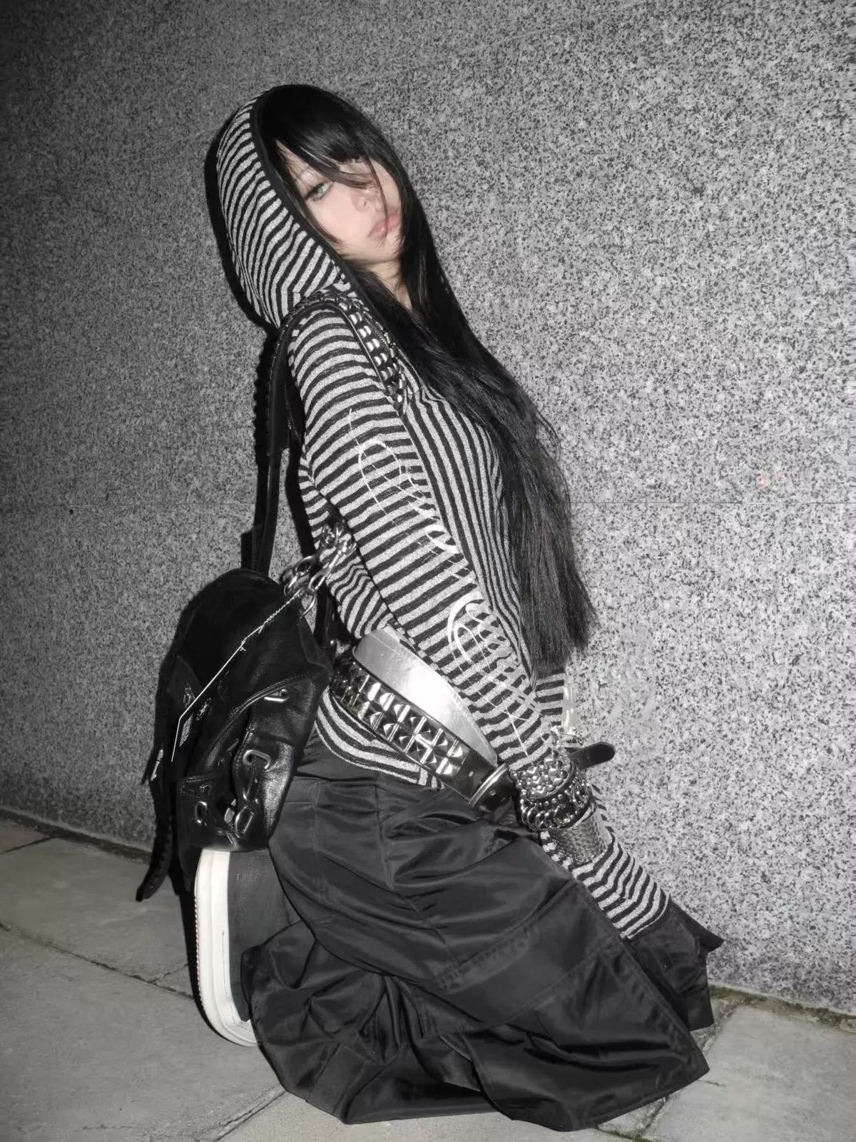 HOLLOW STRIPED LONG SLEEVE BLOUSE