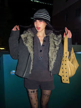 FAUX FUR COLLAR SLIM JACKET