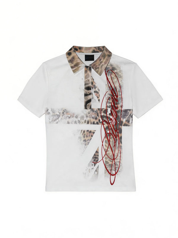 BEIGE LEOPARD PRINT POLO SHIRT