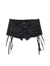 FRINGE LOW RISE DENIM SHORTS