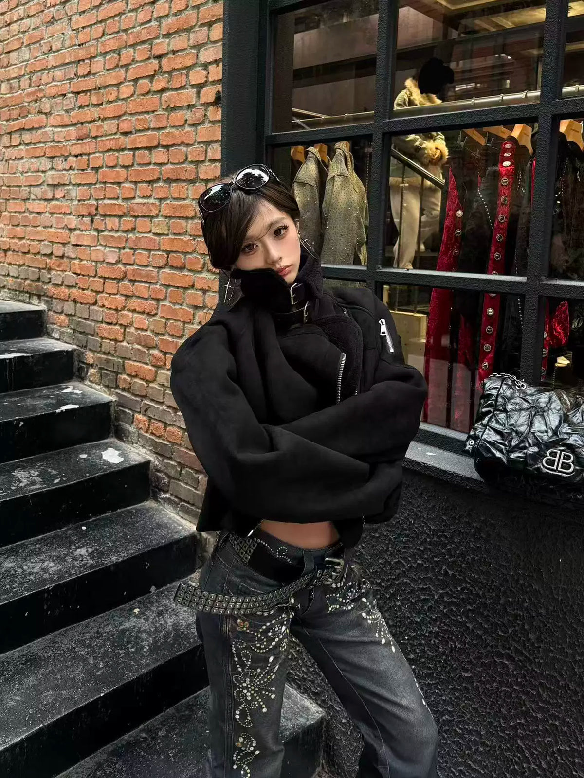 METALLIC SUEDE ZIPPER JACKET