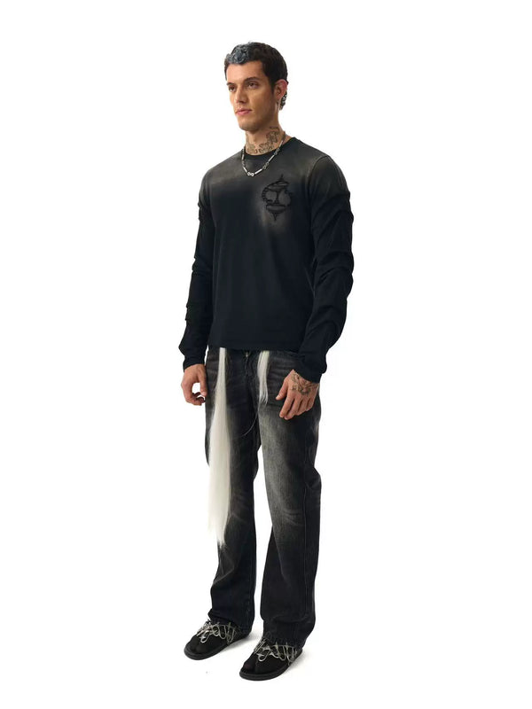 SPARKLY LOGO PLEATED LONG SLEEVE T-SHIRT