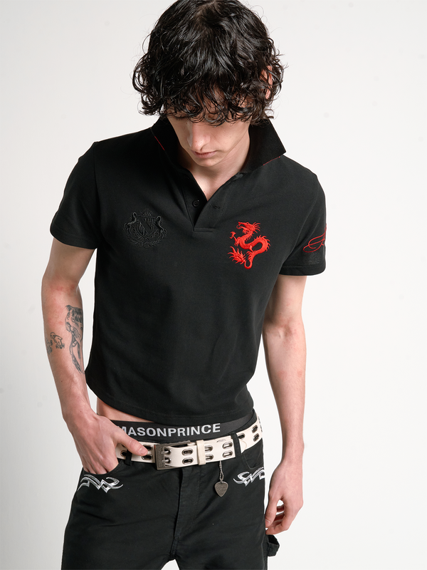 RED DRAGON EMBROIDERED POLO T-SHIRT
