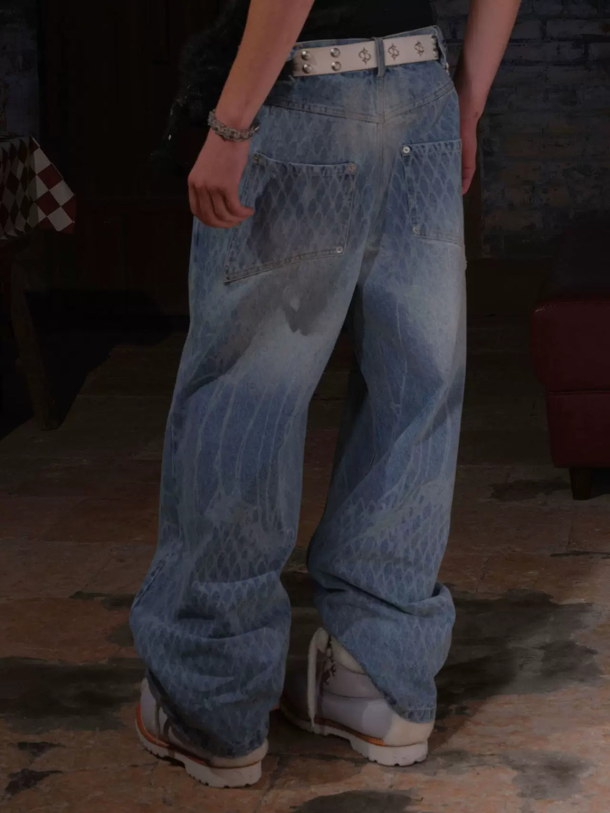 SPIDERWEB STRIPED BAGGY PANTS