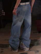 SPIDERWEB STRIPED BAGGY PANTS