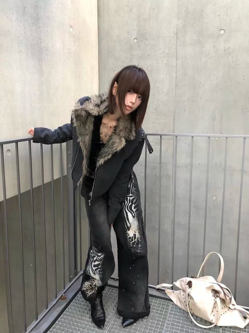 ANIMAL PRINT WIDE LEG PANTS