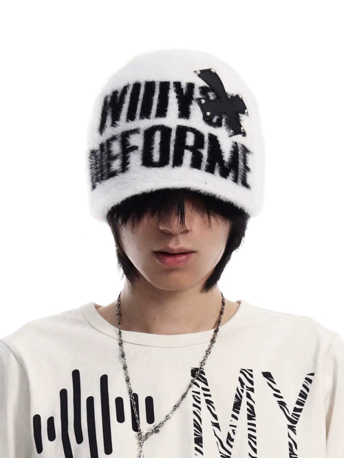 STUDDED MOHAIR BEANIE HAT