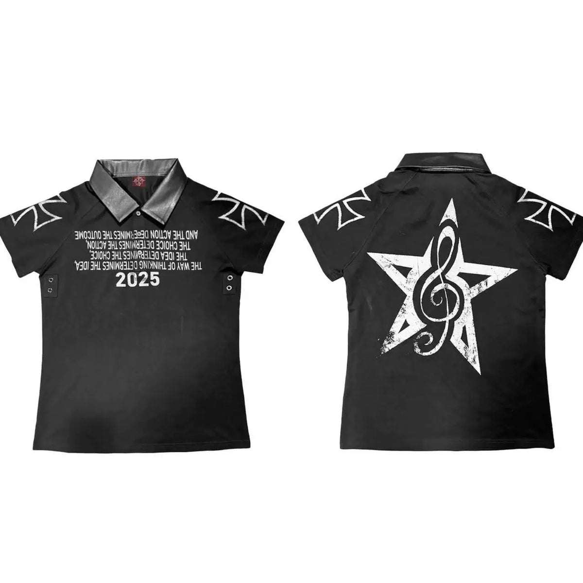 PATCHWORK PU LEATHER POLO TEE